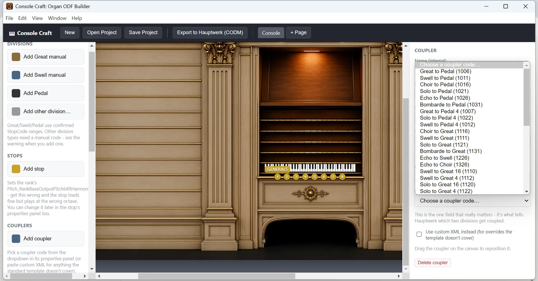 Coupler selection interface